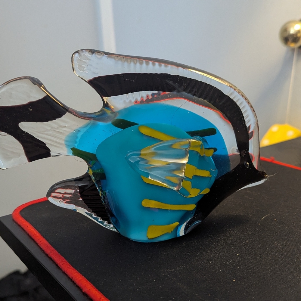 Blue and Black Glass Fish Figurine